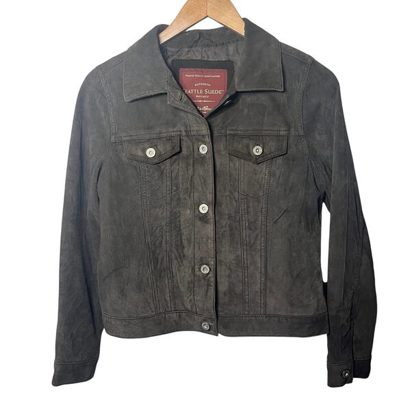 Eddie Bauer Seattle Suede Brown Leather Silver Button Washable Casual Comfy PS - Picture 1 of 7